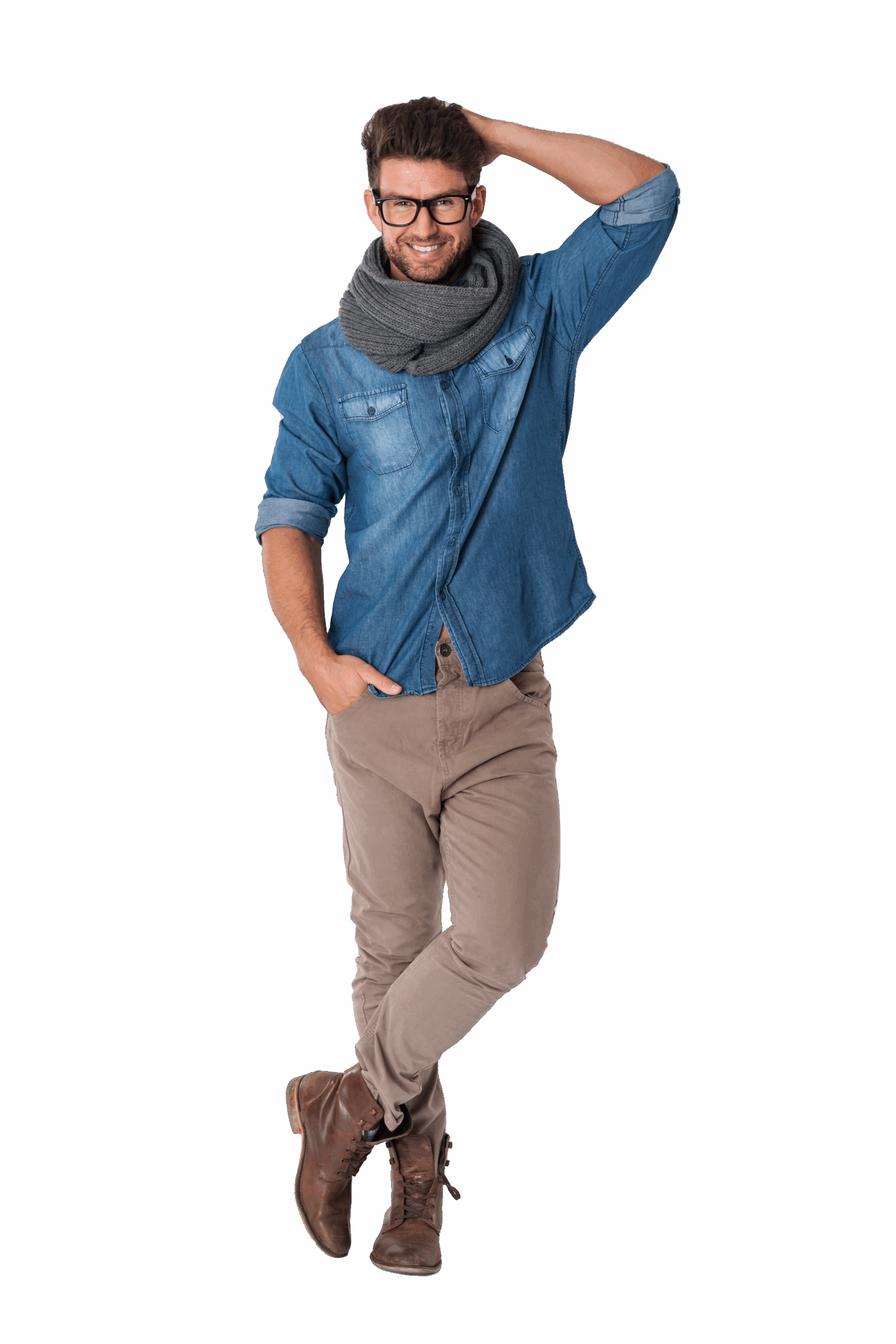 handsome man wearing fashion glasses scarf