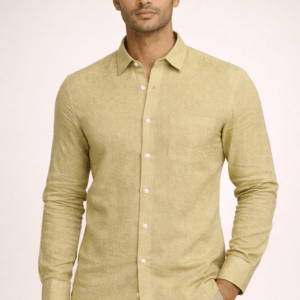 100% Pure Linen Shirt – Olive Gold